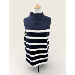 Mustard Seed Navy w/Cream Stripes Mock Neck Sleeveless Sweater, Size S